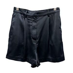 H&M Satin Dress Shorts Women Size 4 Black Excellent High Waist Pleated Tailored
